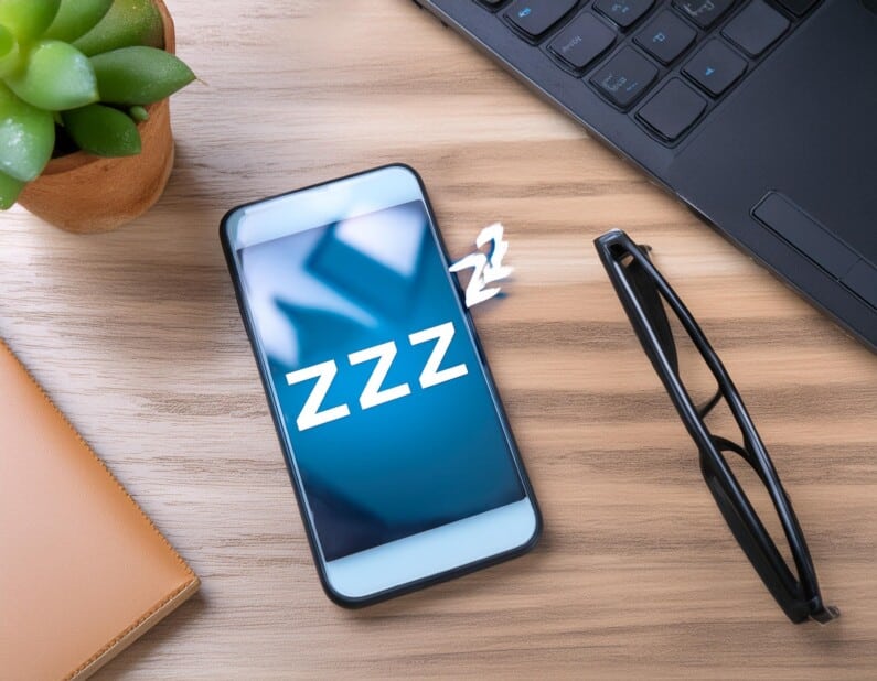 Para ilustrar la desconexión, un smartphone durmiendo sobre un escritorio