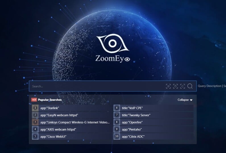 ZoomEye is a search engine that extracts data from IoT devices.