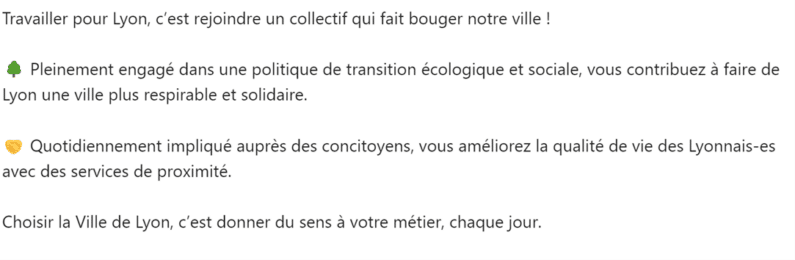 Exemple sur la page LinkedIn de la ville de Lyon