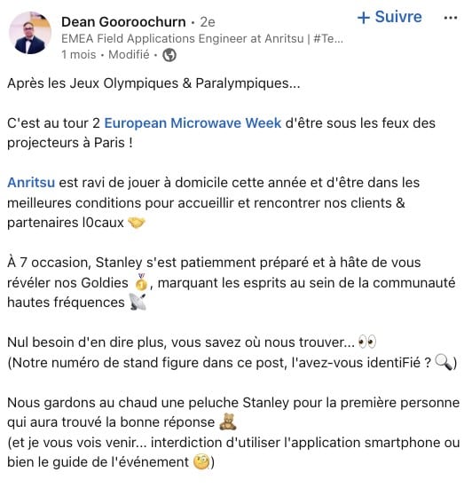 Ejemplo: publicación en LinkedIn de un comercial anunciando un evento, destacando la empresa y los compañeros. 1/2