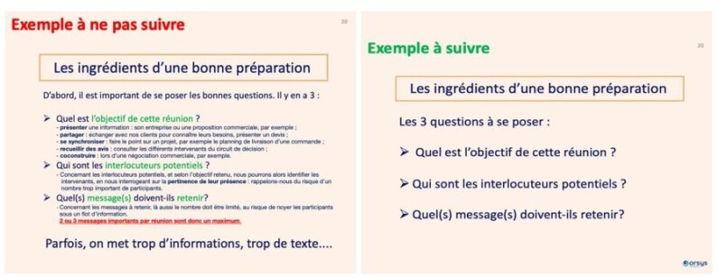 Model presentation of a course aid, examples of slides, what not to follow and what to follow