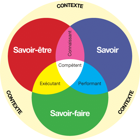 Diagram showing the types of skills involved in career development counselling: knowledge, know-how, interpersonal skills.